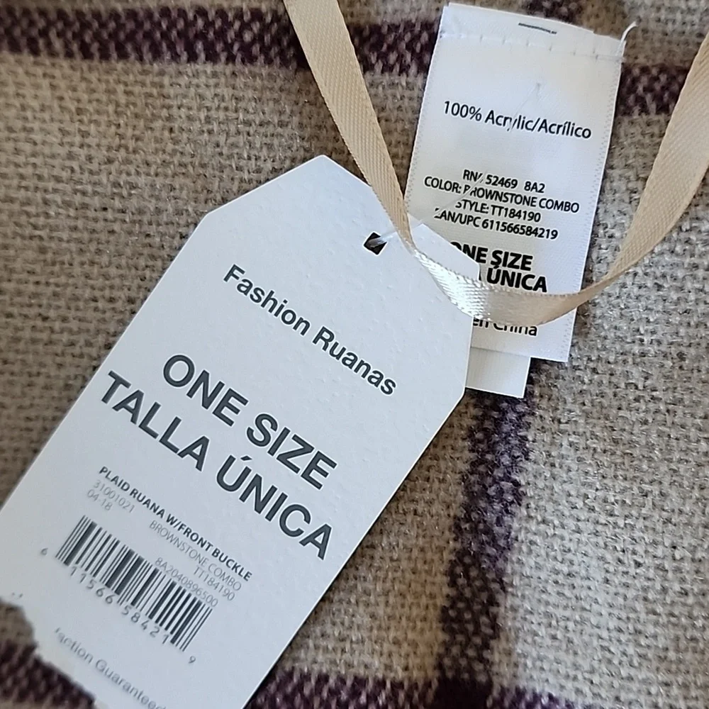 Time And Tru Brand New Plaid Fringe Poncho
